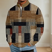  Homme Bloc de Couleur Géométrique Polo manche longue Col montant Athleisure Vacances Athleisure Décontracté Quotidien Impression 3D Printemps Automne Bleu Violet Marron