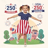  Mädchen' 3D Grafik Gestreift Sterne Kleid Kurzarm 3D-Druck Sommer Frühling Täglich Urlaub Party Niedlich Basic Lässig Kinder 4-12 Jahre Freizeitkleid A Linie Kleid Knielang Normale Passform