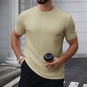  Men's T Shirt Tee Top Short Sleeves Crew Neck Summer Spring All Seasons Solid Color Textured Fashion Designer Basic Jacquard Plain Casual Vacation Casual Daily Navy Blue Top Tee for Men