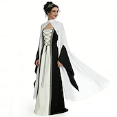 levne Šaty-Středověké Renesanční Šaty Pláštěnka Dámské šaty Čerodějnice Šlechtic Královský oděv Maškarní kostým Dámské Keltské Fantazie předvečer Všech svatých Karneval Výkon LARP Ren Faire Dospělé Šaty