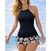 رخيصةأون تنجيد السباحة وبيكيني-نسائي الجزء العلوي من بيكيني هالتر تانكيني مكشكش ثوب السباحة ليوبرينت جانب مكشكش حماية UV مطاط بدون كم ملابس السباحة تزلج على الماء غوص سباحة الصيف