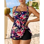 economico Surfing Tankinis &amp; Bikinis-Per donna Costume da bagno Tankini 3 pezzi Tropicale Boyleg Asciugatura Rapida Elastico Senza Maniche Costume da Bagno Costume da bagno Surf Spiaggia Nuoto Estate