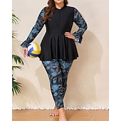 Недорогие Рашгард One Pieces-Жен. Стандартный Рашгард Купальные костюмы больших размеров Танкини и бикини для серфинга тропический Застегнуться УФ-защита Эластичный Длинный рукав Купальники Серфинг Дайвинг Плавание Лето