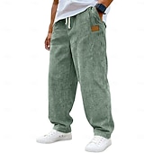 olcso alkalmi nadrág-Férfi Nadrág Kordbársony Nadrág Bő nadrág Alkalmi nadrág Zsinór Egyenes lábbal Tömör szín Mokaszinok Teljes hossz Hétköznapi Napi Szabadtéri Szabadság Divat Fekete Fehér Mikroelasztikus