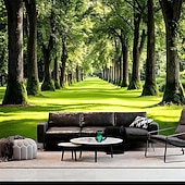 abordables Tapices de pared-Nature Forest Wall Tapestry Green Tree Avenue Path Sunlit Park Scenery Wall Hanging For Living Room Bedroom Office Home Decor