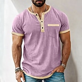 voordelige Casual T-shirts voor heren-Heren T-shirt Henley-shirt T-shirts Shirt met korte mouwen Korte mouw Henley Zomer Lente Lente zomer Kleurenblok Effen Modieus Ontwerper Basic Zak Vakantie Straat Uitgaan Zwart Blauw Blozend Roze Top