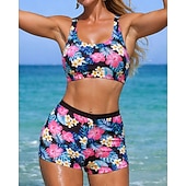 baratos Rash Guards de Uma Peça-Mulheres Anti Atrito Roupa de banho Tankini Tropical Zip Up Lateral franzida Proteção UV Elástico Manga Longa Roupa de Banho roupa de banho Surfe Mergulho Natação Verão