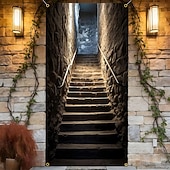 economico Striscioni per Garage e Porte-Copriporta per scale in pietra 3D, antichi gradini, striscione per porta, tessuto illusione, arazzo da parete, percorso misterioso, decorazione per ufficio domestico