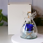 levne kutilské umění-dárky pro ženy, konzervovaná růže navždy květina ve skleněných figurkách andělů, čerstvé květiny, dárky k narozeninám ke Dni matek pro maminku, pravé červené růže pro babičku, sestru, manželku, pro ni