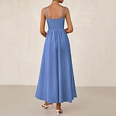 tanie Biała sukienka-Damskie Sukienka midi Letnie sukienki Sukienka na ramiączkach Moda Nowoczesny Na zewnątrz Urlop Wyjściowe Regularny Równina Bez rękawów Paski Niebieski Czarny Biały Rumiany róż Lato Wiosna