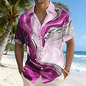 economico Camicia in Raso da Uomo-Per uomo Geometrico Marmo Arte liquida astratta Camicia Camicia in raso Camicia elegante Manica Corta Moda Casual Quotidiano Vacanza Estate Primavera Collo ripiegato Stampa 3D Camicie con bottoni Blu