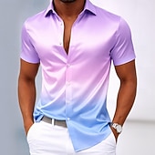 cheap Men's Satin Shirt-Men's Gradient Color Shirt Satin Shirt Dress Shirt Short Sleeve Fashion Casual Daily Vacation Summer Spring Turndown Collared Shirts 3D Print Button Up Shirts Blue Black Purple Light Blue
