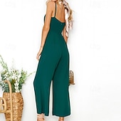 billige Jumpsuits-Dame Normal Kjeledresser Aktiv Helfarge Ermeløs Bred Bukseben Firkantet hals Daglig Feriereise Normal Svart Gul Vin Sommer