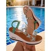 abordables Mujeres-Sandalias de cuña brillantes para mujer: zapatos cómodos y elegantes para vacaciones en islas y cruceros.