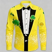 cheap St. Patrick's Day Shirt-St. Patrick's Day Men's Clover Faux Collar and Suit Design Shirt Button Up Shirt Long Sleeve Fashion Casual Party Holiday Spring Fall Turndown 3D Print Collared Shirts Yellow Purple Orange Green