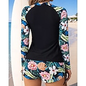 abordables Rash Guards de Una Pieza-Mujer Camiseta Protección Solar Surf Traje de baño 2 Piezas Tropical Boyleg Protección UV Secado rápido Elástico Manga Larga Bañadores Traje de baño Surf Playa Natación Verano