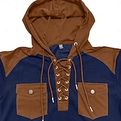 preiswerte T-Shirt mit Waffelstrick-Herren Waffel T-Shirt T Shirt Waffel-Henley-Hemd Herrenhemden mit Ellbogenflicken Langarm Mit Kapuze Schnürhals Herbst Winter Frühling &amp; Herbst Einfarbig Traditionell / Vintage Lässig Kordelzug