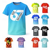 cheap Boy's 3D Funny Humor-Unisex Boys' 3D Graphic Color Gradient Funny Slang 67 T shirt Tee Short Sleeve 3D Print Summer Spring Sports Fashion Streetwear Kids 4-12 Years Crew Neck Casual Daily Outdoor Regular Fit