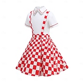 preiswerte Kleider-Vintage inspiriert Midlänge A-Linie Kleid Swing-Kleid Kurze Ärmel Tupfen A-Linie Kostüm Mädchen Kindertag Maskerade Urlaub Alltagskleidung Kinder Kleid Abschlussballkleider Sommer Frühling
