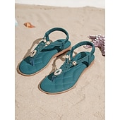 economico Donne-sandali infradito bohémien color verde acqua da donna - eleganti sandali bassi con cinturini intrecciati e dettagli gioiello, comode scarpe estive da spiaggia per vacanze tropicali &amp;fughe sull'isola
