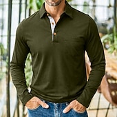 abordables Polo classique pour homme-Homme Polo Polos de Golf Occasionnel Travail Classique manche longue Bloc de Couleur Boutons Été Printemps &amp; Automne Toutes saisons Coupe régulière Noir Vin Violet Vert Véronèse Café Polo