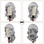 cheap Older Wigs-Silver Grey Wigs for Women, Shoulder Length Wavy Hair with Side Bangs, Natural Looking Heat Resistant Synthetic Wig for Daily Wear, Party