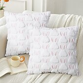 cheap Throw Pillows &amp; Covers-Easter Themed Soft Plush Bunny Pattern Throw Pillow for Home Decor White Pink 18x18 Inch