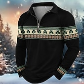 cheap St. Patrick's Day Polo-St Patrick's Day Men's Shamrock Polo Long Sleeve Turndown Modern Leisure Athleisure Casual Daily Festival Zipper 3D Print Spring Fall Black White Green
