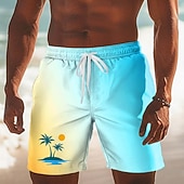 economico Piante e Fiori Tropicali-Per uomo Albero di Cocco Tramonto Colore sfumato Costumi da bagno Pantaloncini da mare Pantaloncini da Surf Misura del girovita medio Hawaiano Vacanza al Mare Tasche Laterali fodera in rete Coulisse