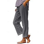  Calça chino feminina 100% algodão, ideal para o verão, férias e estilo streetwear. Comprimento total, cintura média, lisa, com bolsos, cintura elástica, confortável e sem elasticidade. Perfeita para uso diário, atividades ao ar livre e férias. Disponível