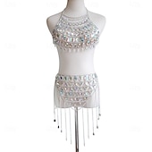 cheap Tops &amp; Sets-Samba Dancewear Iridescent Gem Gold Chain Belly Dance Setl Performance Costume