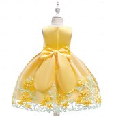 economico Vestiti per serate-Bambini Ragazze Vestito da Festa Tinta unica Senza Maniche Compleanno festa di Natale Ricamato Principessa Dolce Poliestere Midi Vestito da Festa Estate Primavera 4-12 Anni Giallo Rosa Azzurro cielo