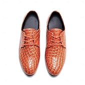 economico Scarpe Derby-scarpe eleganti da uomo con stampa coccodrillo gialla, design in similpelle con lacci, stile lussuoso e distintivo, adatte per eventi formali e occasioni speciali