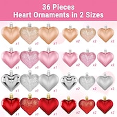 cheap Valentine's Day-36PCS Valentine's Day Decorations Heart Ornaments, 3 Styles 2 Sizes Multi-Color Heart Shaped Baubles for Valentine Tree Decor, Wedding, Anniversary, Christmas &amp; Party