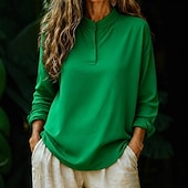 Недорогие Основные искусственные рубашки-Жен. Рубашка Блуза Искусственный хлопок и лен Пуговицы Полотняное плетение Стиль Современное Длинный рукав Вырез под горло Обычные топы Повседневные Праздники На выход Белый Розовый Красный Зеленый