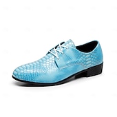 voordelige Derby Schoenen-Blauwe herenschoenen met krokodillenprint, vetersluiting, bovenkant van imitatieleer, modieuze luxe stijl, geschikt voor stijlvolle mannen bij feestjes en speciale gelegenheden.