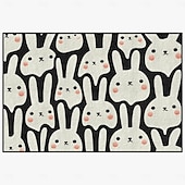 abordables Felpudo-Felpudo de Pascua con una divertida cara de conejo en blanco y negro y lindas mejillas sonrosadas, ideal para la entrada festiva de Pascua.