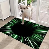 cheap Doormats-3D Optical Illusion Doormat Green Vortex Tunnel Design 2D Flat Print Stunning Modern Entryway Accent Rug