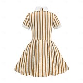 preiswerte Kleider-Vintage inspiriert Midlänge A-Linie Kleid Swing-Kleid Kurze Ärmel Gestreift A-Linie Kostüm Mädchen Kindertag Maskerade Urlaub Alltagskleidung Kinder Kleid Abschlussballkleider Frühling &amp; Sommer