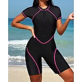 halpa One Pieces Rash Guards-Naisten Vakio Ihottumissuoja One Pieces -ihottumasuojat Uimapuku Värien estäminen Sulkea jnk vetoketju UV suoja Elastinen Lyhythihainen Uima-asut Kokopuku Lainelautailu Sukellus Uinti Kesä