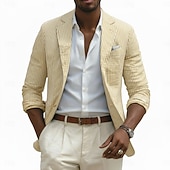 abordables Chaqueta de sport-Chaqueta blazer para hombre, de seersucker, con cuello de muesca, ligera, informal, a rayas, en amarillo, rosa, azul cielo, corte entallado, botonadura sencilla, dos botones.
