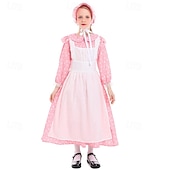  250º Aniversario de EE. UU. Siglo 19 década de 1800 Vestido de la pradera Conjunto de gorro y delantal Larga Chica pionera Colonial Pionero Guerra Revolucionaria Floral Disfraz Chica Víspera de Todos
