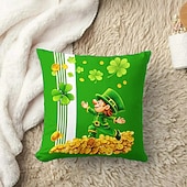 cheap Throw Pillows &amp; Covers-St. Patrick's Day Shamrock Gold Coin Throw Pillow Cover 18x18 Inch, Green Black Casual Decorative Cushion Case