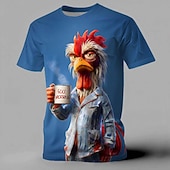 baratos Camisetas com estampa animal-Homens Animal Galo Engraçado Camiseta Manga Curta Camiseta Impressão 3D Gola Redonda Camisa Exagerado Designer Festa Feriado Azul Branco Roxo Verão Primavera Roupa S M L XL XXL XXXL