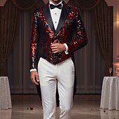 cheap Tuxedos-Men's Tuxedo Closure collar Party Sparkle Sequin Solid Colored Blazer Blue Red Gold Tailored Fit Double Breasted Six-buttons