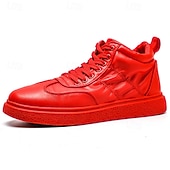 economico Sneakers Casual-sneakers alte rosse da uomo: design traspirante, eleganti e comode, perfette per lo sport, l'abbigliamento casual e le attività all'aperto