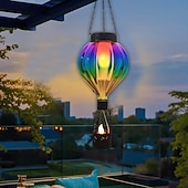 abordables Luces de camino y linternas-1 linterna de globo aerostático de metal de vidrio colorido impermeable y solar para exteriores, luz de llama simulada LED, decoración de árboles de granja y jardín, iluminación de paisaje, luz