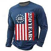 Χαμηλού Κόστους Ανδρικά 3D T-shirts-4η Ιουλίου 2026 250η Επέτειος Μνήμης Ανδρικό 3D Εκτύπωση Σημαία ΗΠΑ Crew Neck Μακρυμάνικο T-Shirt Casual Καθημερινά