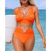 Χαμηλού Κόστους Surfing Tankinis και Bikinis-Γυναικεία Σετ μπικίνι Μαγιό 2 τεμάχια Μονόχρωμο Κουμπώσου Προστασία UV Ελαστικό Αμάνικο Μαγιό Σέρφινγκ Καταδύσεις Κολύμβηση Καλοκαίρι