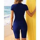 お買い得  ワンピースラッシュガード-女性用 ラッシュガード 水着 2個 カラーブロッキング ジッパーを閉める UVプロテクション 弾性ある 半袖 スイムウェア 水着 サーフィン 潜水 水泳 夏